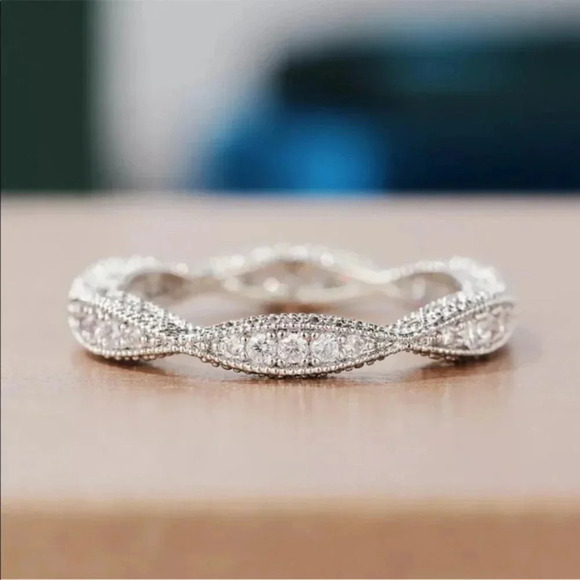 NEW 925 Sterling Silver Pave Diamond Eternity Ring Band - Picture 2 of 8